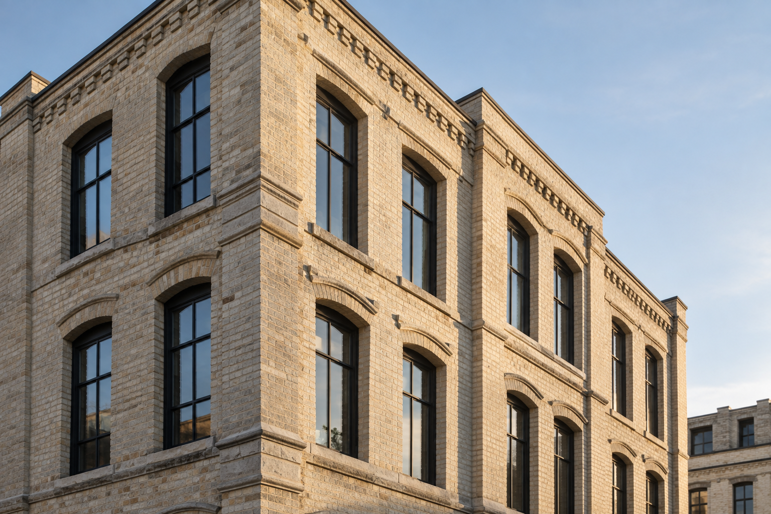 Architectural illustration of a historic cream city brick building inspired by Milwaukee